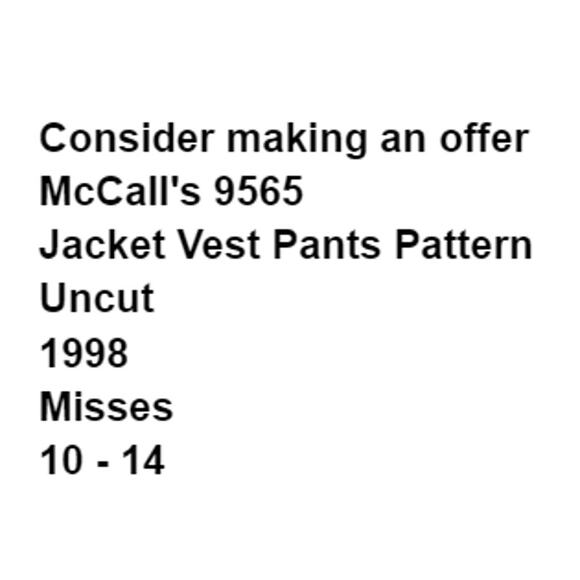 McCalls 9565 Pattern Jacket Vest Pant Miss 10 - 14 Modest Boxy Side Pocket - Picture 3 of 9